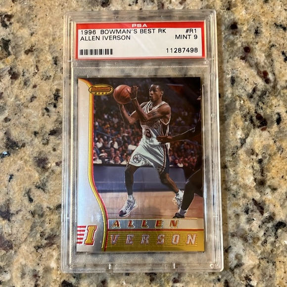 1996 Bowman’s Best Allen Iverson RC Trading Card #R1 PSA Mint 9